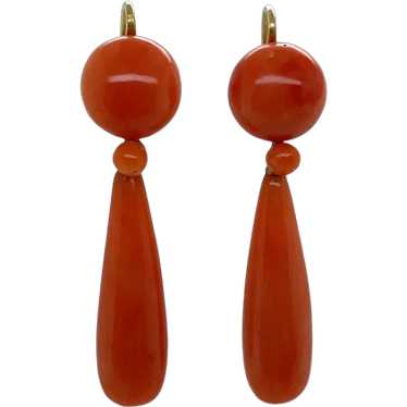 Victorian 14K Yellow Gold Coral Earring