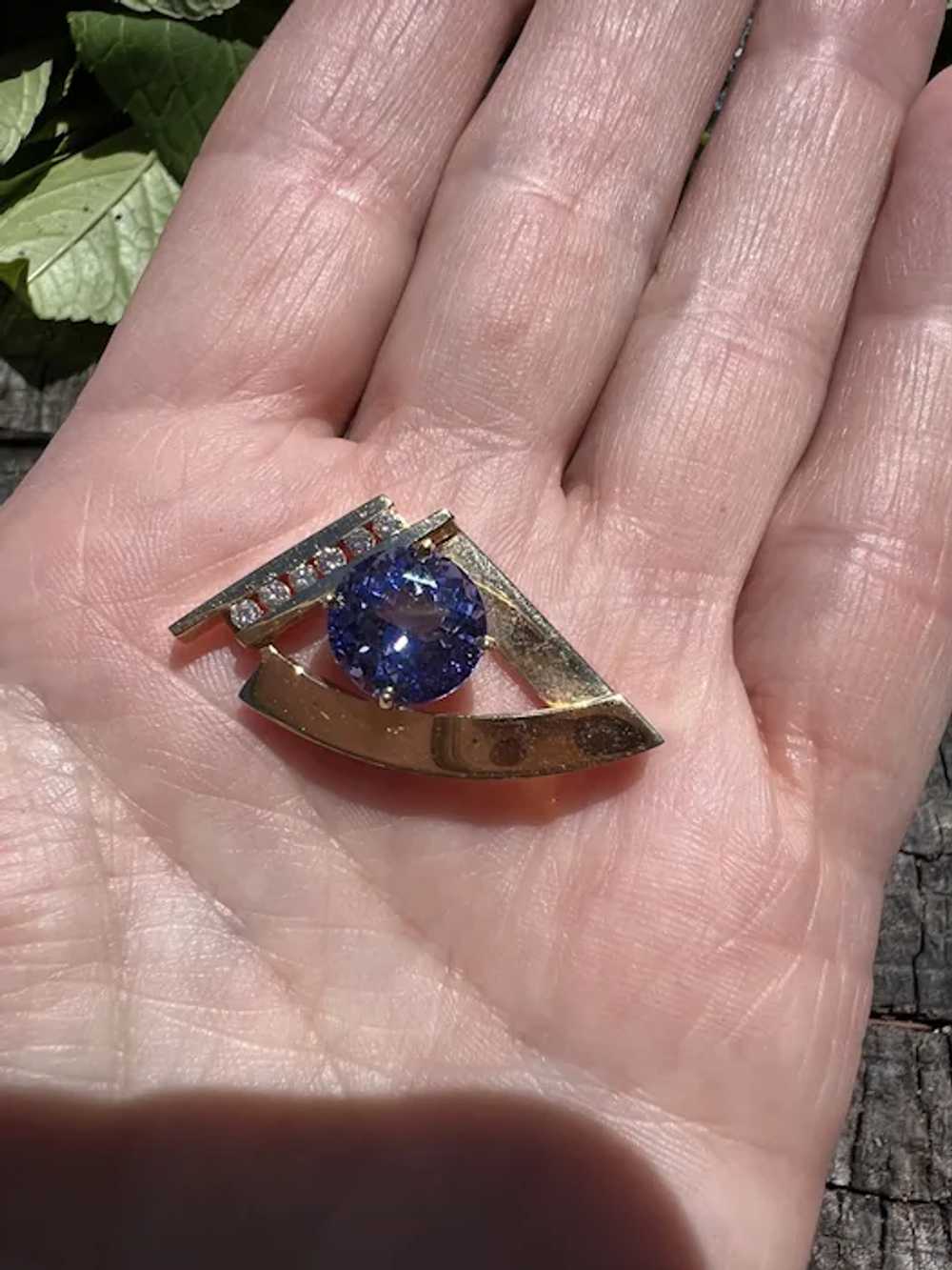 14K Yellow Gold Tanzanite and Diamond Pendant - image 2