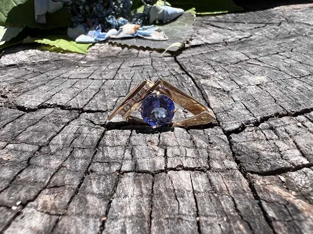 14K Yellow Gold Tanzanite and Diamond Pendant - image 3