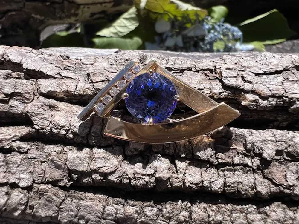 14K Yellow Gold Tanzanite and Diamond Pendant - image 6