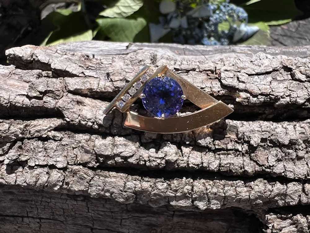 14K Yellow Gold Tanzanite and Diamond Pendant - image 7