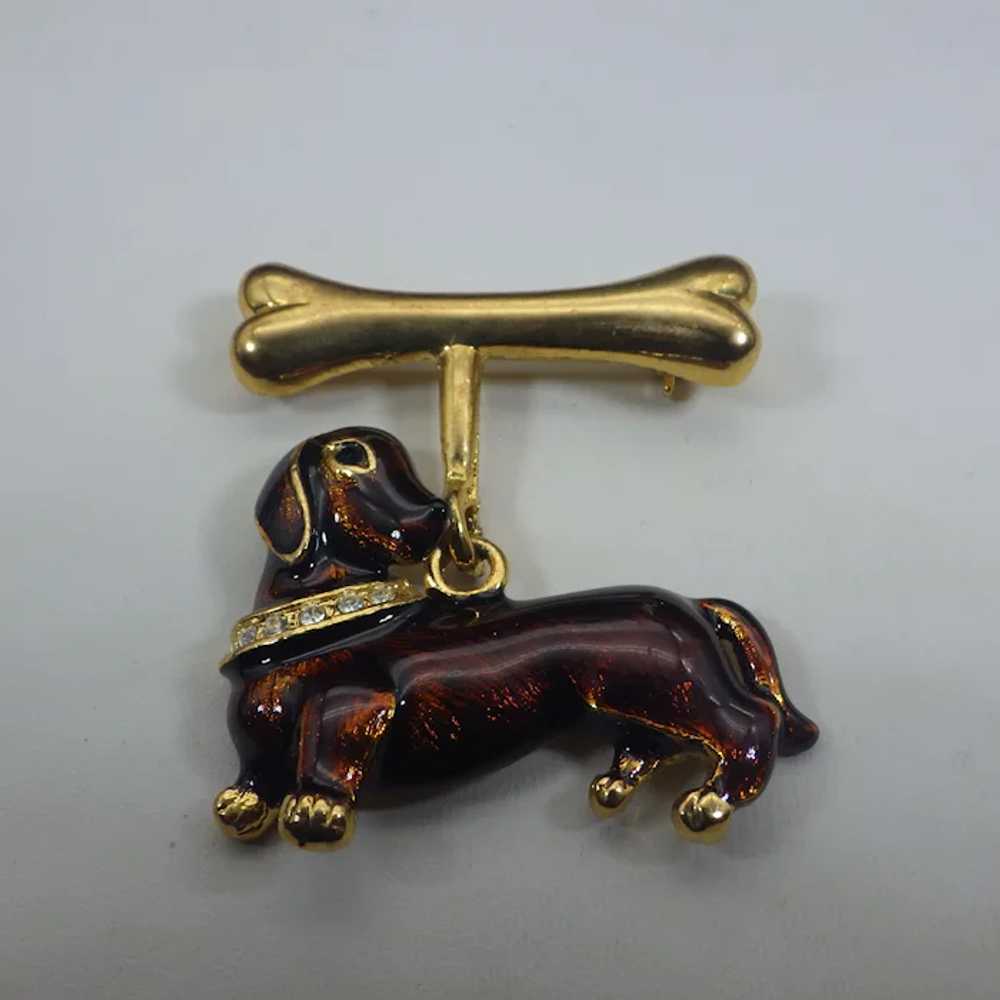 Vintage Dachshund Brooch, Fun Enamel Realistic De… - image 3