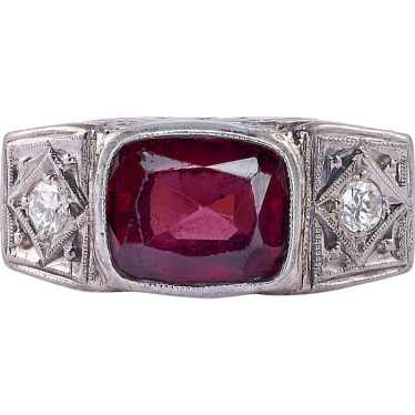 Garnet Hand Engraved 18K & Platinum Ring