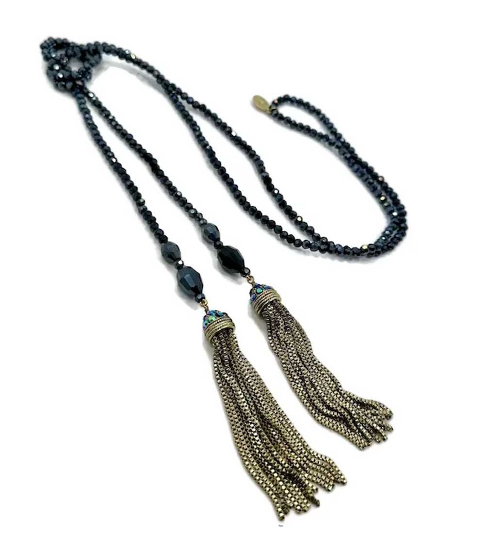 Tassel Necklace, Heidi Daus, Crystal, Gold, Midni… - image 3