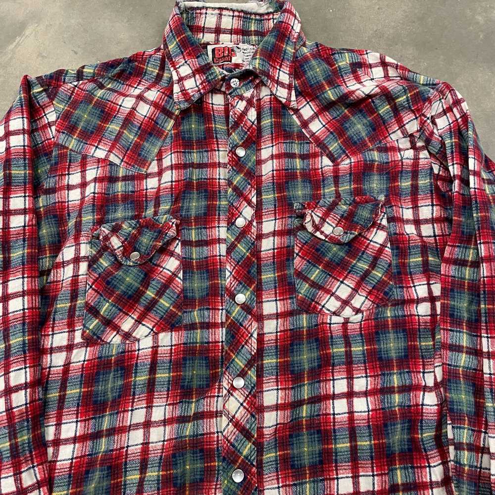 Vintage 70S 'Big Country' Red/Green Cotton Plaid … - image 2