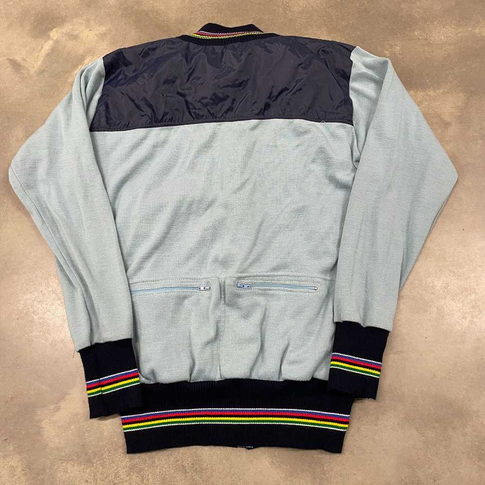 Vintage 70s Two Tone Blue Zip Up Nylon/Knit Sweat… - image 7