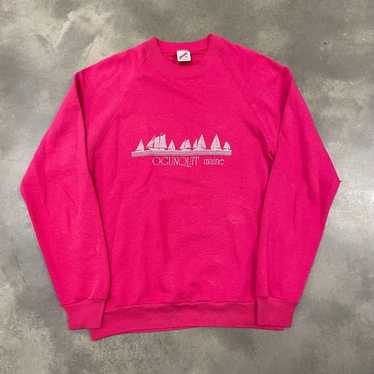 Vintage 80s VTG Pink Maine Raglan Crewneck Sweats… - image 1