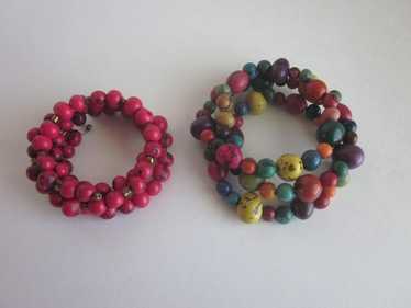 2 Beaded Bracelets Raspberry Color and Multi Colo… - image 1