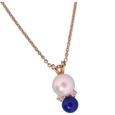 Tiffany and Co Pearl Diamond Lapis Pendant. 18k T… - image 1