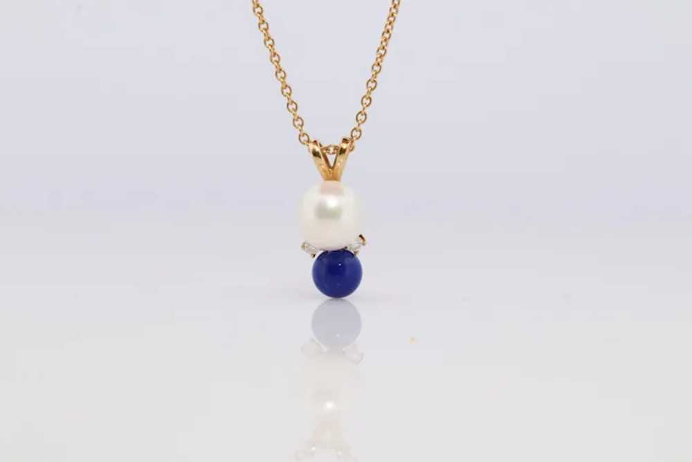 Tiffany and Co Pearl Diamond Lapis Pendant. 18k T… - image 2