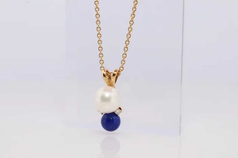 Tiffany and Co Pearl Diamond Lapis Pendant. 18k T… - image 4