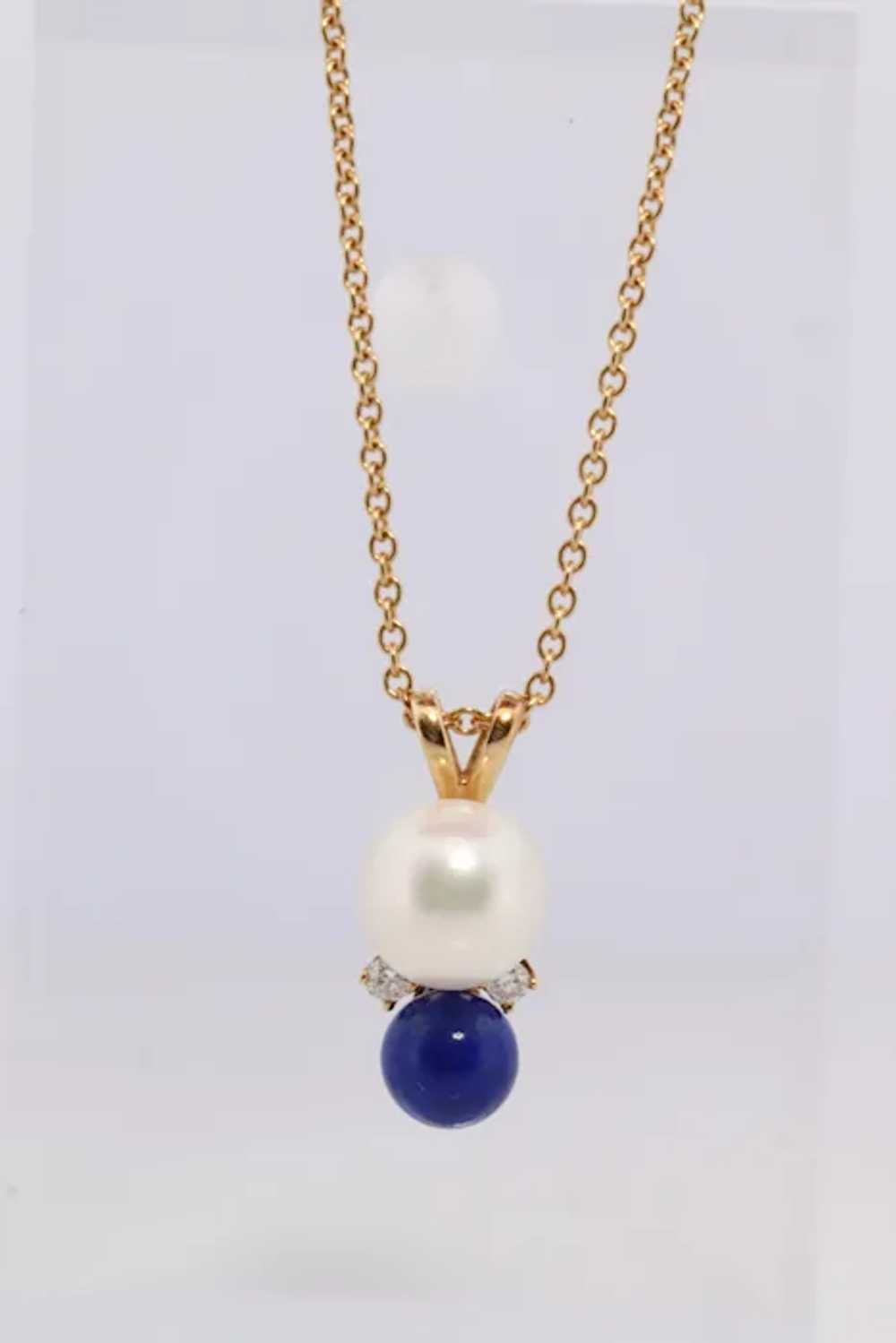 Tiffany and Co Pearl Diamond Lapis Pendant. 18k T… - image 7