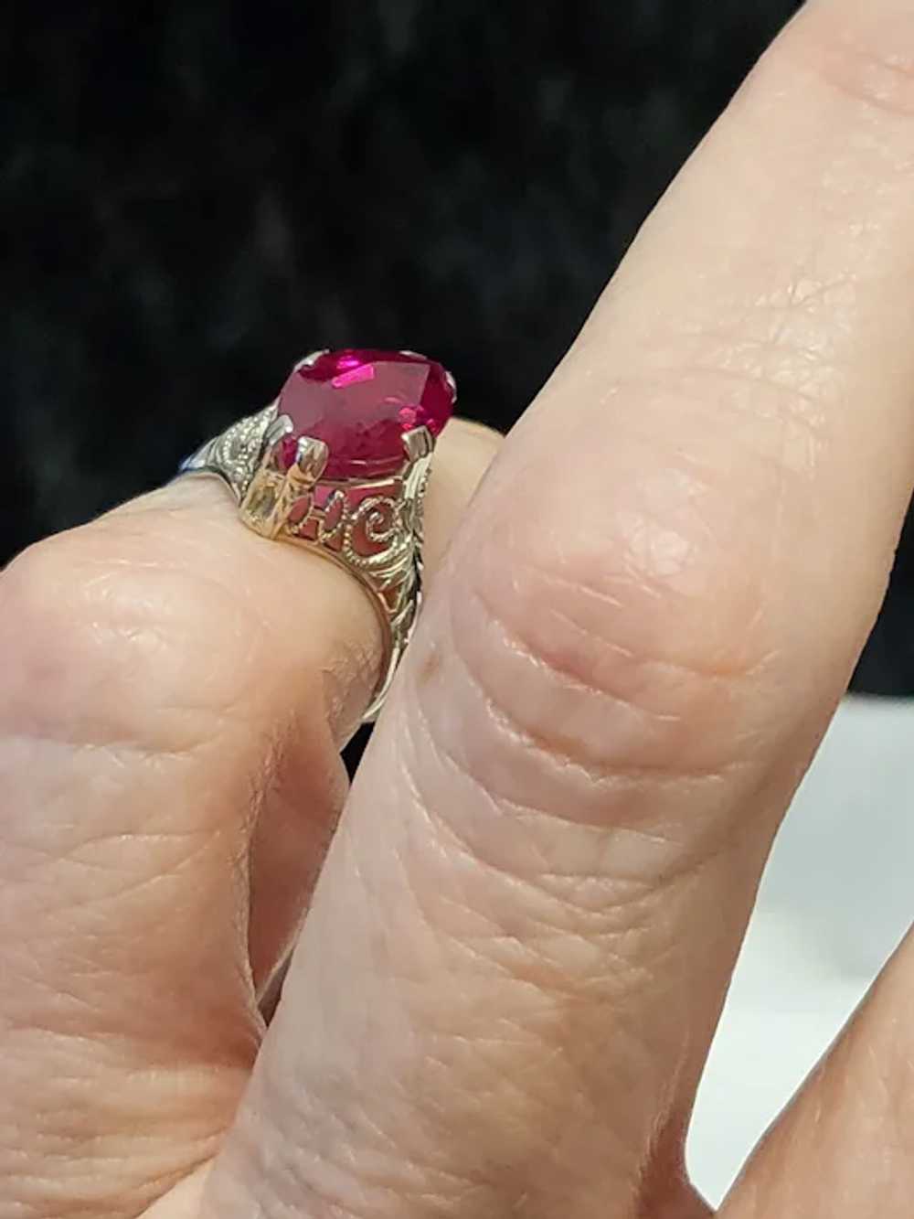 10K White Gold Filigree Ruby Marquise Ring for Pi… - image 10