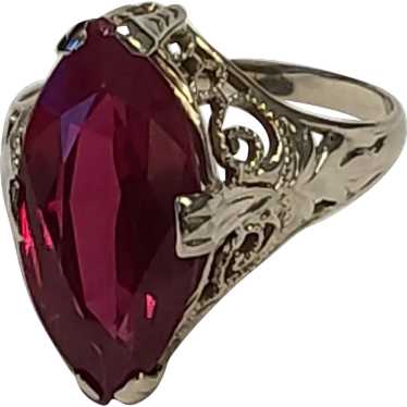 10K White Gold Filigree Ruby Marquise Ring for Pi… - image 1