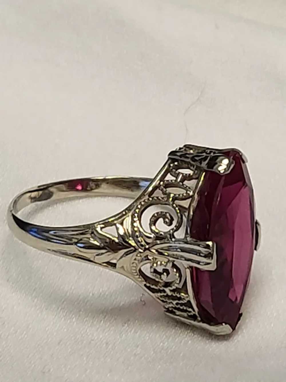 10K White Gold Filigree Ruby Marquise Ring for Pi… - image 2