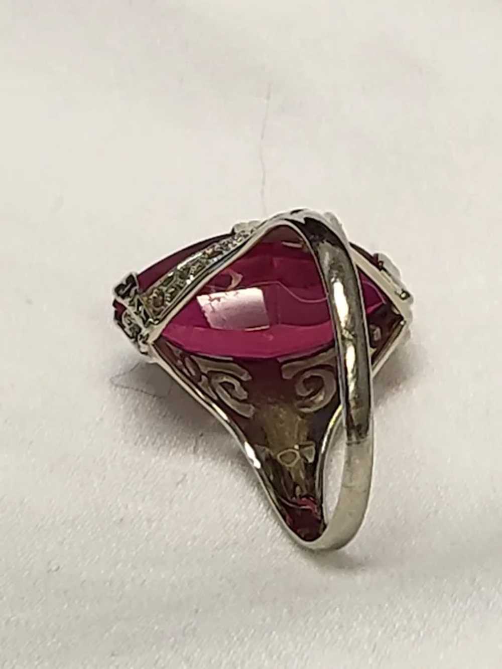 10K White Gold Filigree Ruby Marquise Ring for Pi… - image 4