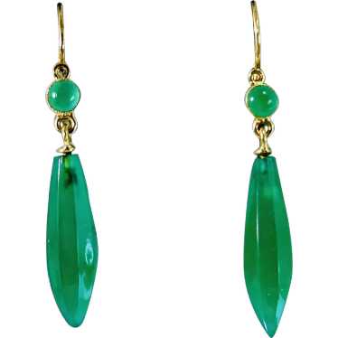 Antique Victorian Chrysoprase  Dangle Earrings 18K