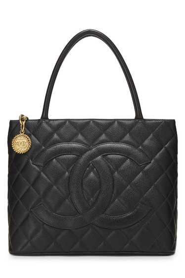 Black Quilted Caviar Medallion Tote