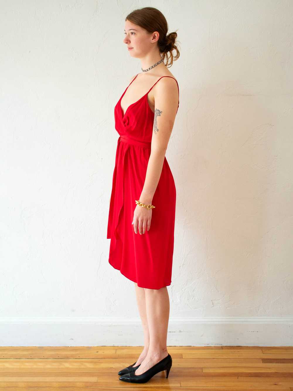 Vintage 1970s/80s Basha E New York Red Silk Disco… - image 3