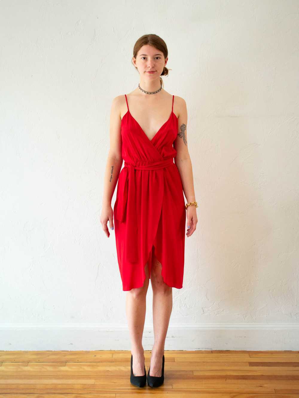 Vintage 1970s/80s Basha E New York Red Silk Disco… - image 4