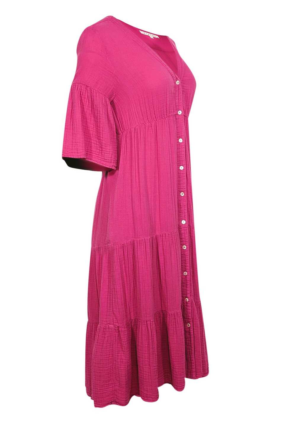 Xirena - Lipstick Pink Tiered Gauze Midi Dress Sz… - image 2