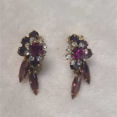 Vintage Vintage 50s Clip On Rhinestone Earrings - image 1