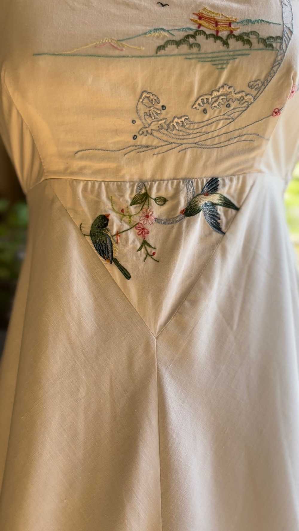 Embroidered 1970’s Vintage White Smocked Sundress… - image 7