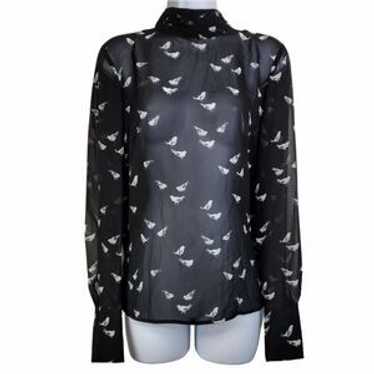 Sheer Bird-Patterned Blouse With Button Closures … - image 1