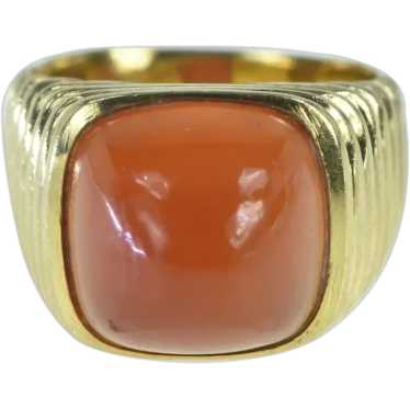 18K 1960's Carnelian Grooved Domed Statement Ring 