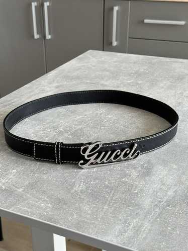 Gucci × Vintage Gucci Silver Big Logo Black Letahe