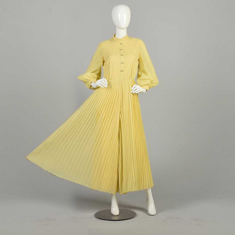 1970's Medium Jumpsuit Pleated Rhinestone Butter … - image 2