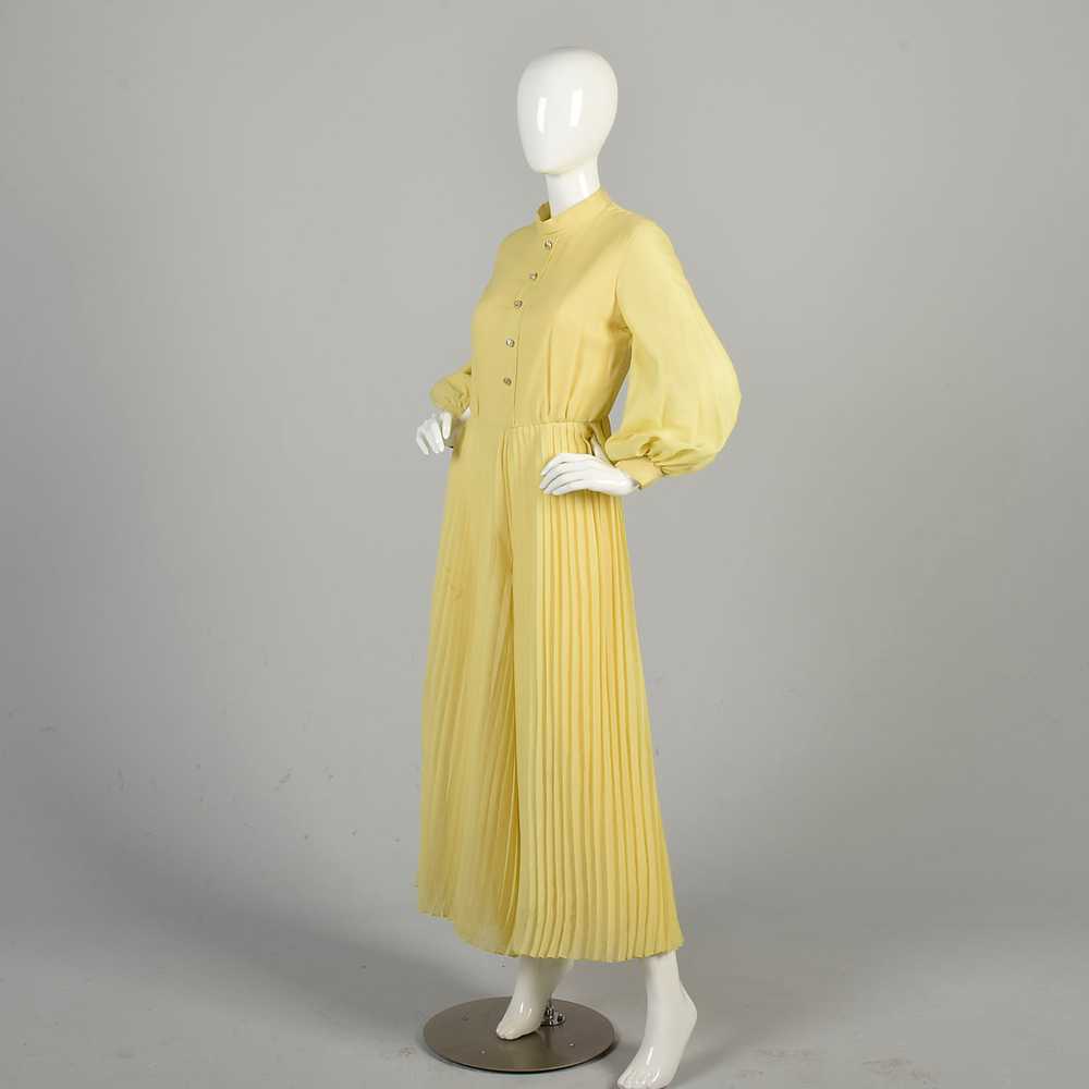 1970's Medium Jumpsuit Pleated Rhinestone Butter … - image 3