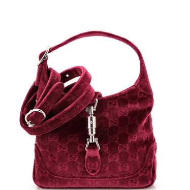 年代美品 GUCCI 1999FW JACKIE VELVET SHOULDER Gucci Red Printed Canvas Jackie Shoulder Bag Pony-style
