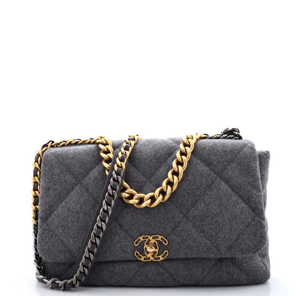 CHANEL 19 Flap Bag Quilted Wool Maxi - image 1