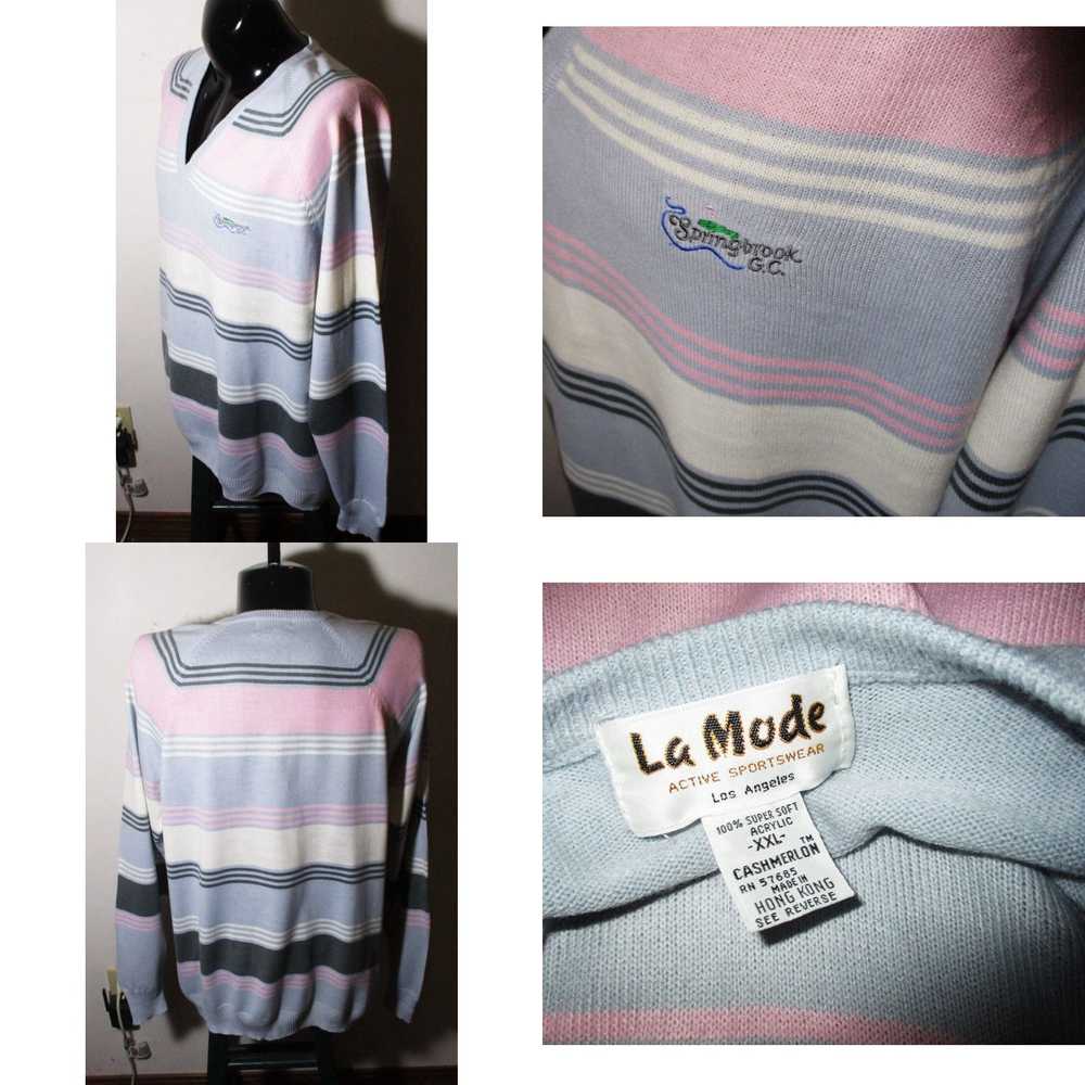 Vintage Men's LA MODE Blue Pink Super Soft "Cashm… - image 4