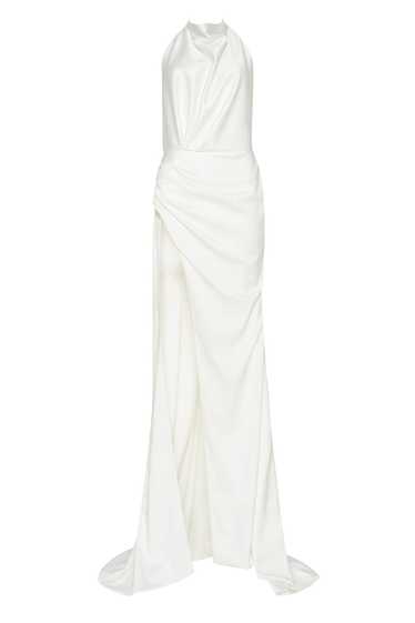 Milla White Mock neck sleeveless high slit dress