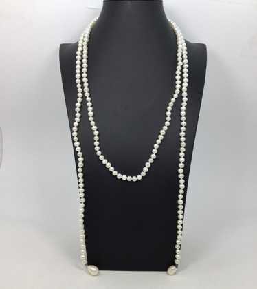 White Pearl Long Single Strand Beaded Necklace