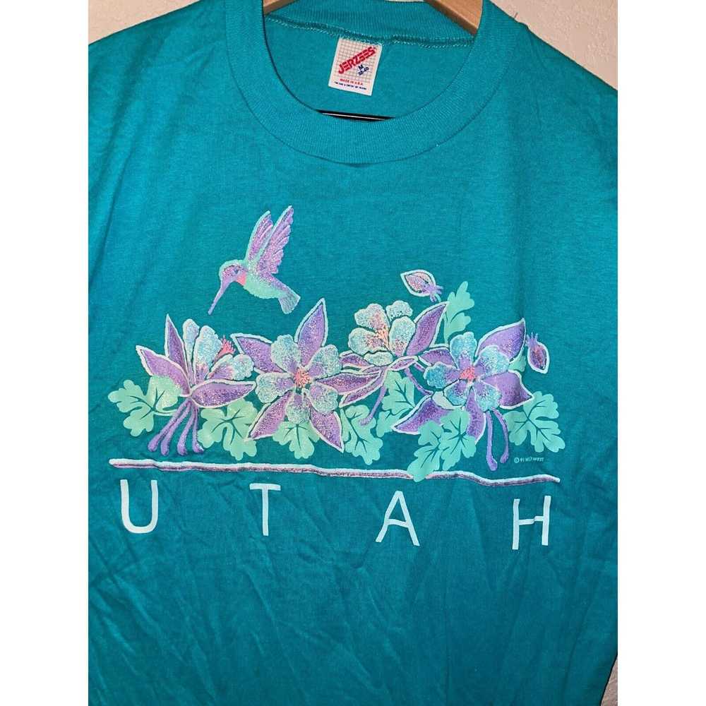 Jerzees 90s Vintage Utah Blue Hummingbird Graphic… - image 2