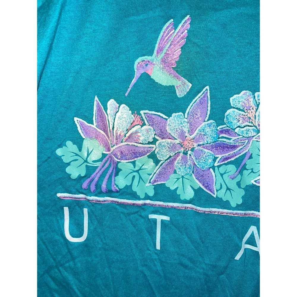 Jerzees 90s Vintage Utah Blue Hummingbird Graphic… - image 3