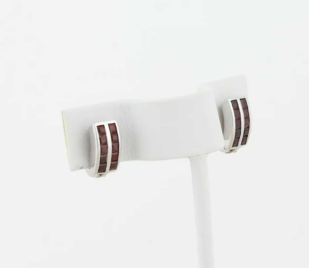 Sterling Silver Natural Garnet Hoop Earrings Hugg… - image 4