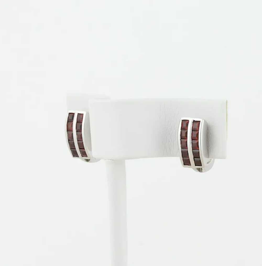 Sterling Silver Natural Garnet Hoop Earrings Hugg… - image 6