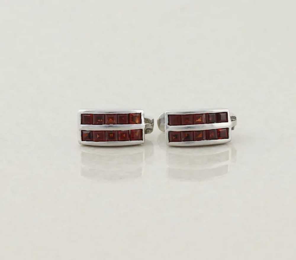 Sterling Silver Natural Garnet Hoop Earrings Hugg… - image 7