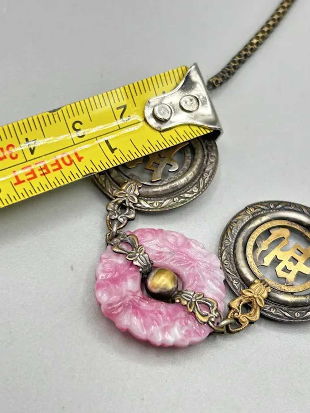 Asian Influenced Czech Glass Necklace Antique Pin… - image 12