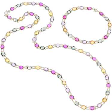 10K Yellow Gold Multi-Gemstone Oval Link Necklace 