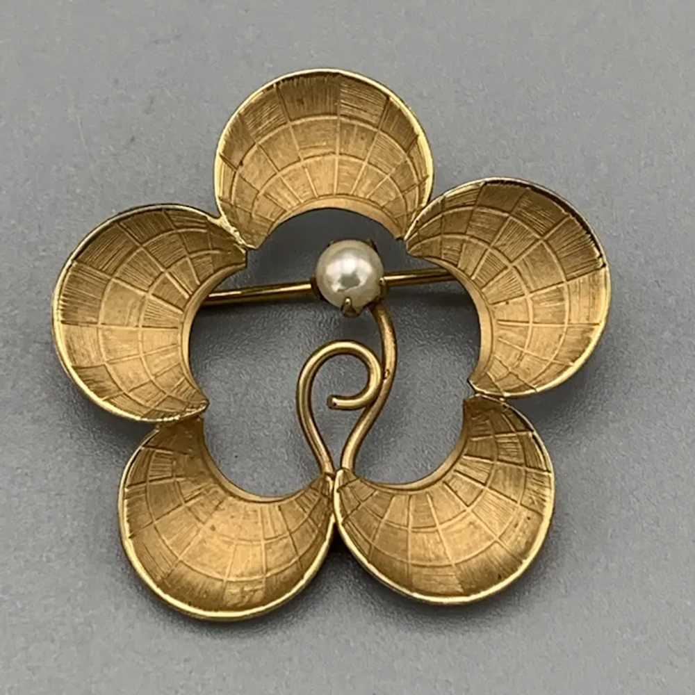 Vintage Gold 5 Petal Flower Retro Design Brooch S… - image 7