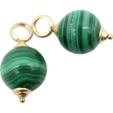 Vintage 14K Gold Malachite Bead Charms or Earring… - image 1