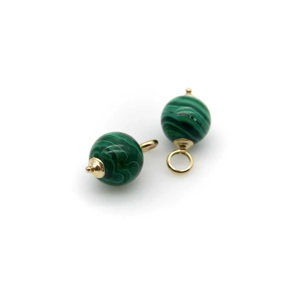 Vintage 14K Gold Malachite Bead Charms or Earring… - image 2