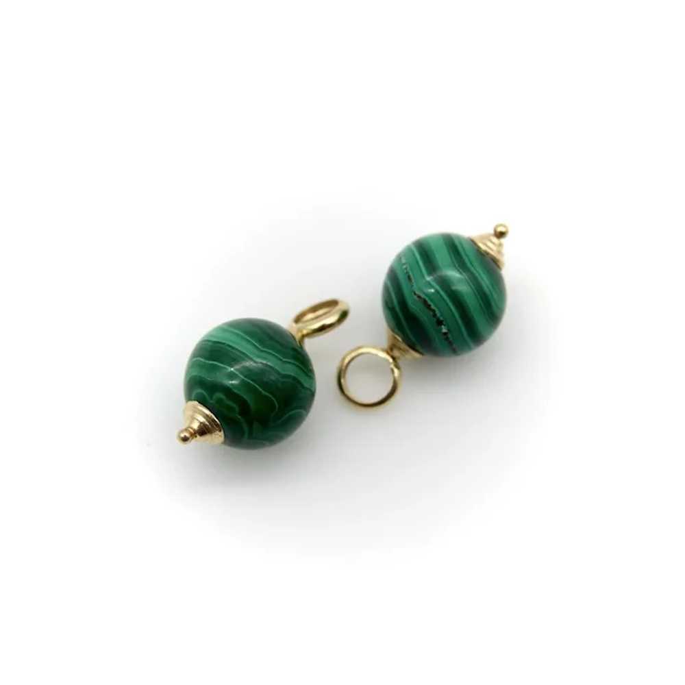 Vintage 14K Gold Malachite Bead Charms or Earring… - image 3