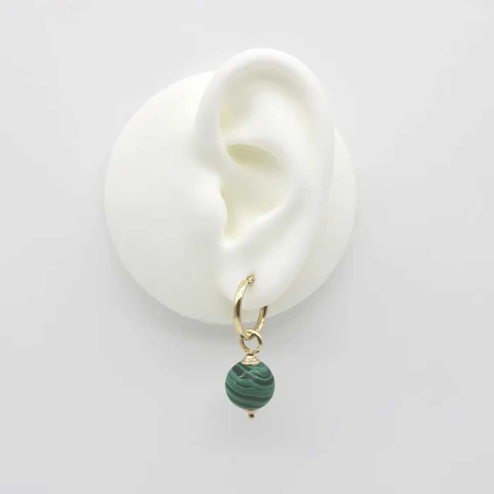 Vintage 14K Gold Malachite Bead Charms or Earring… - image 5