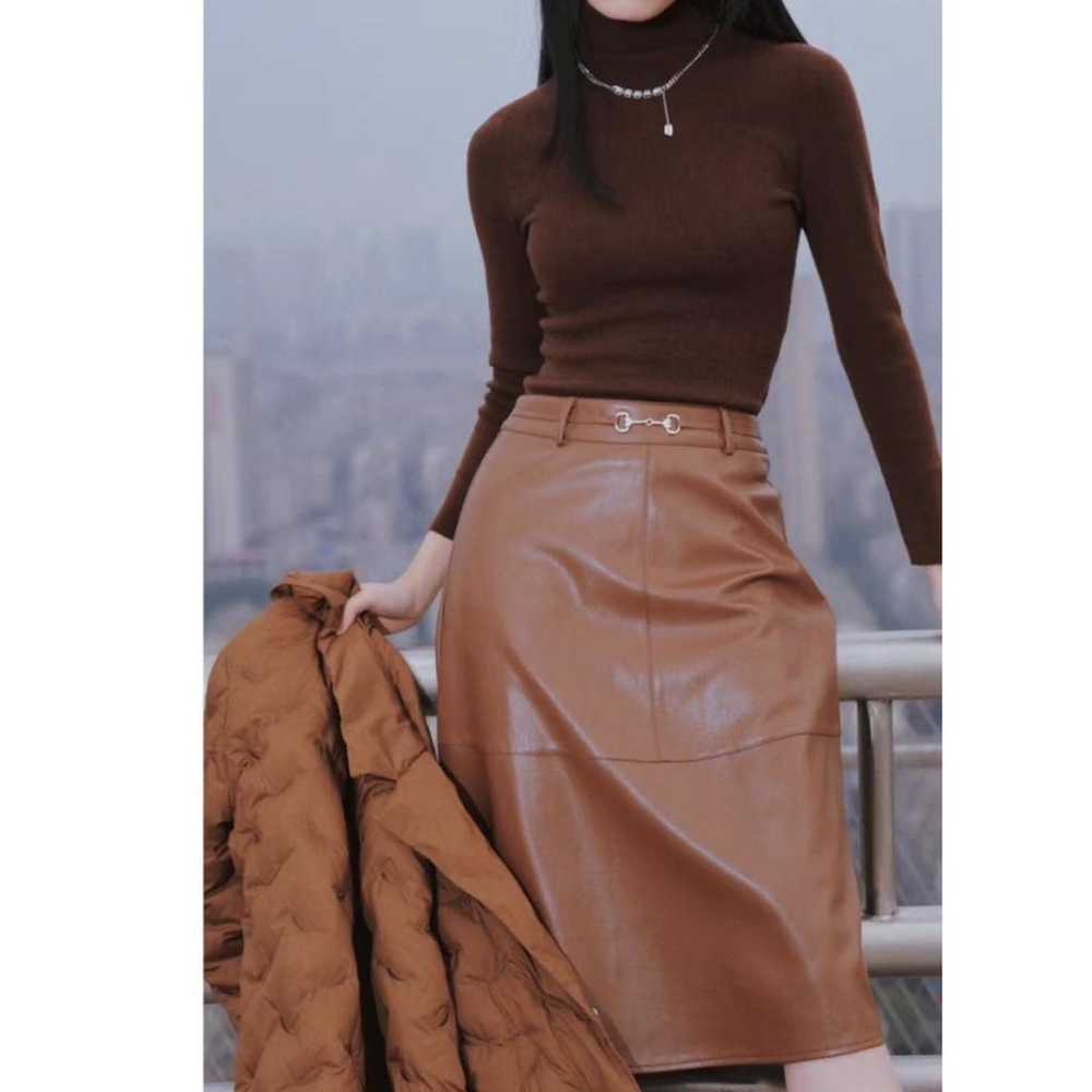 Celine Leather mid-length skirt - image 7